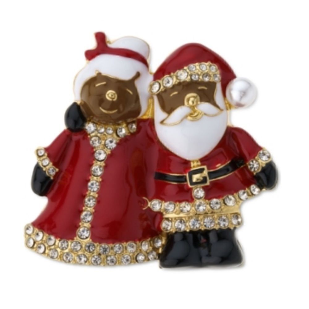 Holiday Lane Gold-Tone Pave & Imitation Pearl Mr. & Mrs. Santa Claus Pin